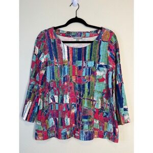Habitat Women's Small Abstract Print Cotton 3/4 Sleeve Top